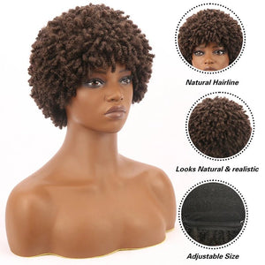 Brown Kinky Curly Synthetic Short Bob Wig - Wigtrends