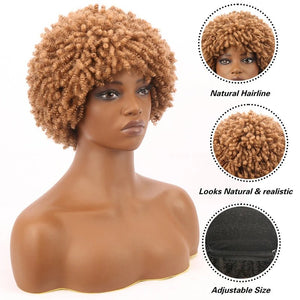 Brown Kinky Curly Synthetic Short Bob Wig - Wigtrends