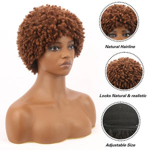 Brown Kinky Curly Synthetic Short Bob Wig - Wigtrends