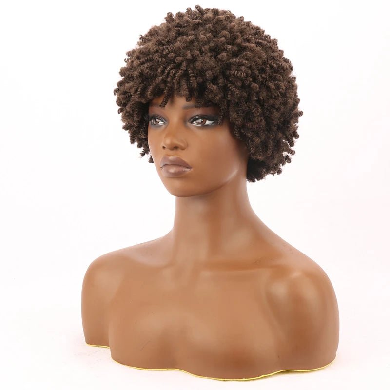 Brown Kinky Curly Synthetic Short Bob Wig - Wigtrends
