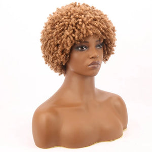 Brown Kinky Curly Synthetic Short Bob Wig - Wigtrends