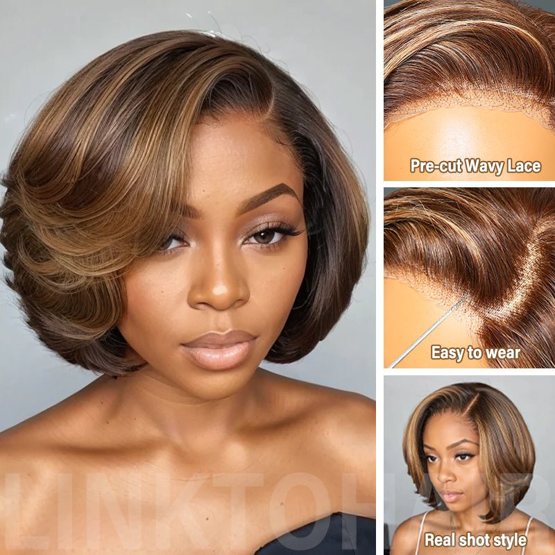 Brown Mix Blonde 5x5 Closure Lace C Part Glueless Highlight Bob Wig - Wigtrends