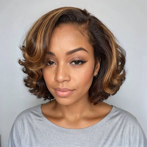 Brown Mix Blonde 5x5 Closure Lace C Part Glueless Highlight Bob Wig - Wigtrends