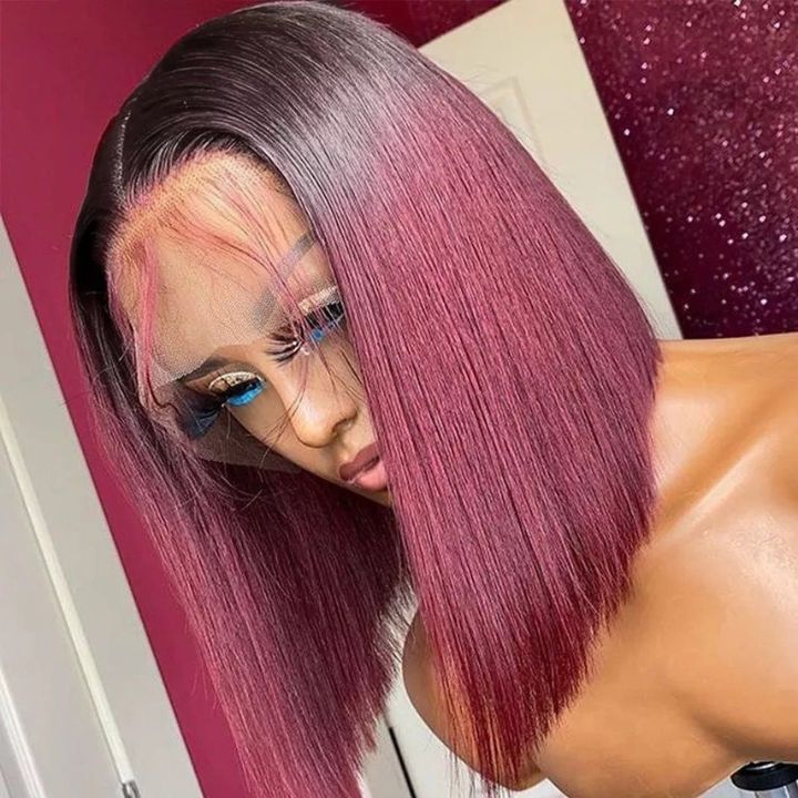 Burgundy 99J Straight Short Bob Wig 100% Human Hair Bob Wigs - Wigtrends