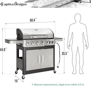 Captiva Designs 4 - Burner Propane Gas BBQ Grill with Side Burner & Porcelain - Enameled Cast Iron Grates, 42,000 BTU Output Stainless Steel Grill for Outdoor Cooking Kitchen and Patio Backyard Barbecue - Wigtrends