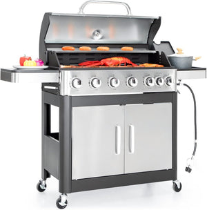 Captiva Designs 4 - Burner Propane Gas BBQ Grill with Side Burner & Porcelain - Enameled Cast Iron Grates, 42,000 BTU Output Stainless Steel Grill for Outdoor Cooking Kitchen and Patio Backyard Barbecue - Wigtrends