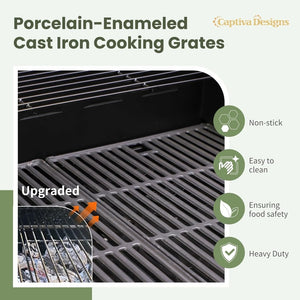 Captiva Designs 4 - Burner Propane Gas BBQ Grill with Side Burner & Porcelain - Enameled Cast Iron Grates, 42,000 BTU Output Stainless Steel Grill for Outdoor Cooking Kitchen and Patio Backyard Barbecue - Wigtrends
