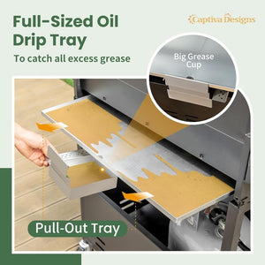 Captiva Designs 4 - Burner Propane Gas BBQ Grill with Side Burner & Porcelain - Enameled Cast Iron Grates, 42,000 BTU Output Stainless Steel Grill for Outdoor Cooking Kitchen and Patio Backyard Barbecue - Wigtrends