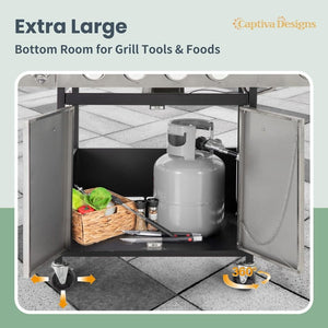 Captiva Designs 4 - Burner Propane Gas BBQ Grill with Side Burner & Porcelain - Enameled Cast Iron Grates, 42,000 BTU Output Stainless Steel Grill for Outdoor Cooking Kitchen and Patio Backyard Barbecue - Wigtrends