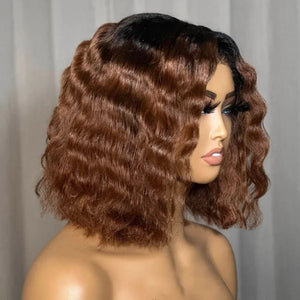 Chic Mid-part Lace Kinky Wave Wigs in Ombre Brown - Wigtrends