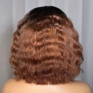 Chic Mid-part Lace Kinky Wave Wigs in Ombre Brown - Wigtrends