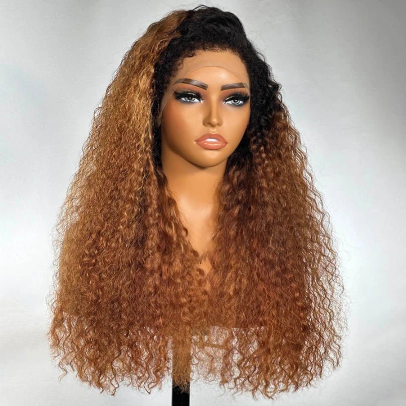 Chic Ombre Brown Kinky Curly Long Wigs for Women - Wigtrends