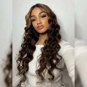 Chocolate Brown Highlight Loose Wave Wig - Wigtrends