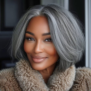 Classic Women's Hairstyle Salt and Pepper Straight Bob Real Human Hair Wear Go Glueless Lace Wigs For Mom - Wigtrends