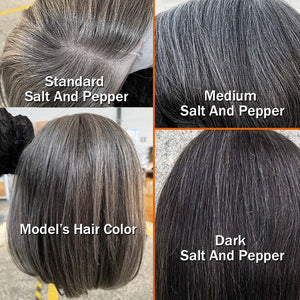 Classic Women's Hairstyle Salt and Pepper Straight Bob Real Human Hair Wear Go Glueless Lace Wigs For Mom - Wigtrends
