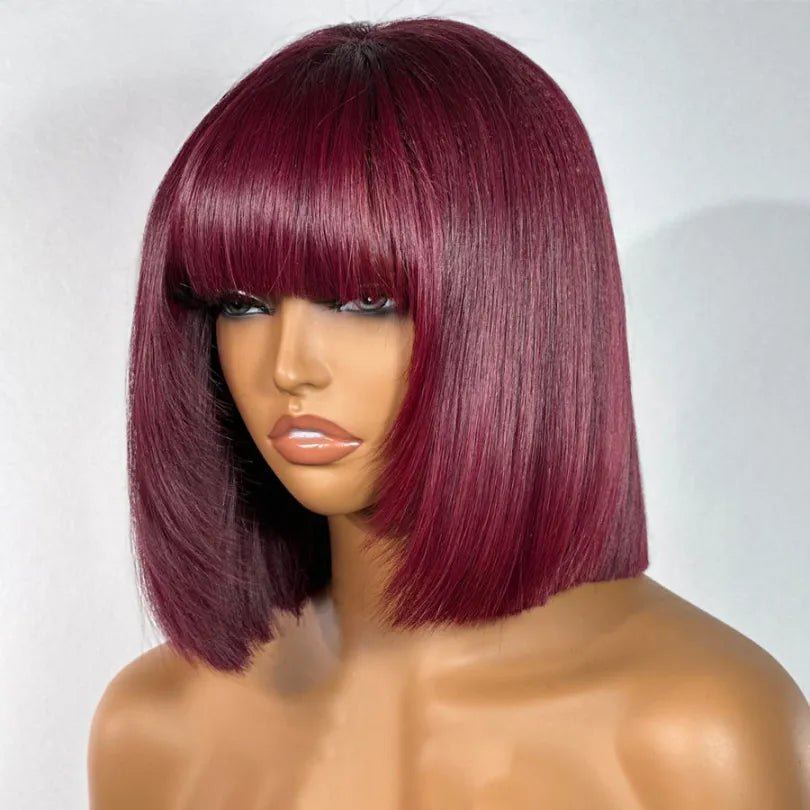 Classical Burgundy Bob Wigs with Bangs - Wigtrends