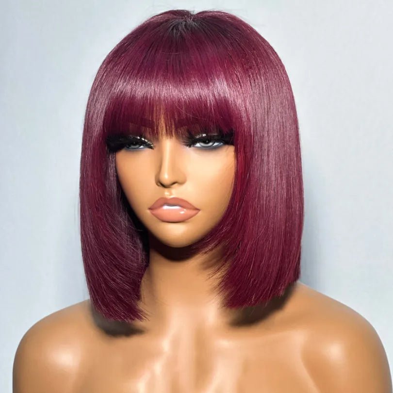 Classical Burgundy Bob Wigs with Bangs - Wigtrends
