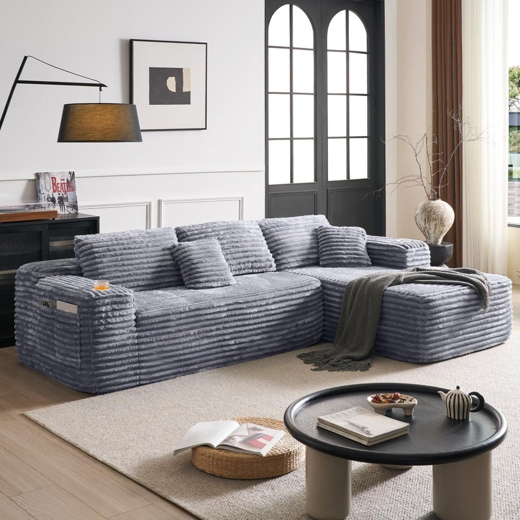 Cloud Sectional Couch with L - Shape Chaise, Modern Modular Sofa with Deep Seat, Built - in Cup Holder & Storage Pocket - Wigtrends