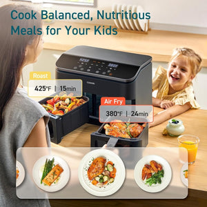 COSORI 9Qt 10 - in - 1 Dual Air Fryer, Fresh Balanced Meals for Family and Children with Double Baskets, Sync Cook & Finish to Bake, Roast, Reheat, Broil & 130 Recipes for Easy Cooking, Dishwasher Safe - Wigtrends