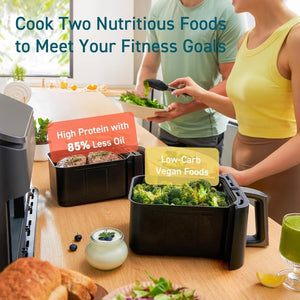 COSORI 9Qt 10 - in - 1 Dual Air Fryer, Fresh Balanced Meals for Family and Children with Double Baskets, Sync Cook & Finish to Bake, Roast, Reheat, Broil & 130 Recipes for Easy Cooking, Dishwasher Safe - Wigtrends