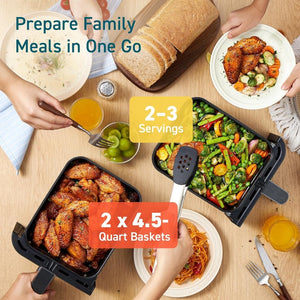 COSORI 9Qt 10 - in - 1 Dual Air Fryer, Fresh Balanced Meals for Family and Children with Double Baskets, Sync Cook & Finish to Bake, Roast, Reheat, Broil & 130 Recipes for Easy Cooking, Dishwasher Safe - Wigtrends