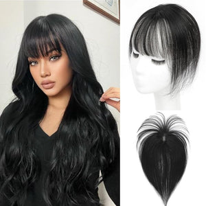 Cover Real Human Hair Toppers Upgraded Base for Thinning Hair - Clip - in French Bangs - Wigtrends