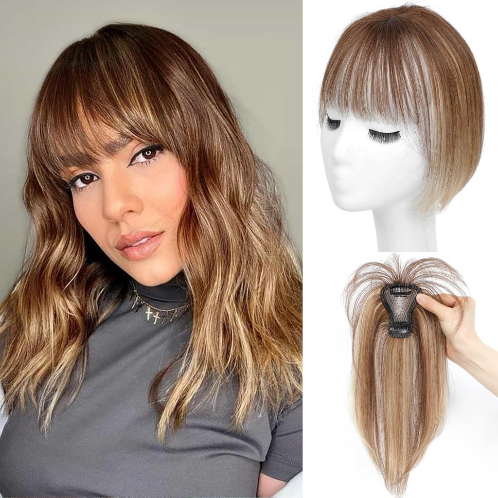Cover Real Human Hair Toppers Upgraded Base for Thinning Hair - Clip - in French Bangs - Wigtrends