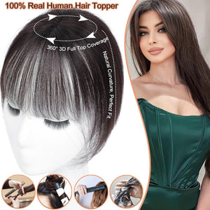 Cover Real Human Hair Toppers Upgraded Base for Thinning Hair - Clip - in French Bangs - Wigtrends