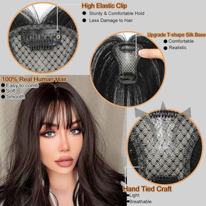 Cover Real Human Hair Toppers Upgraded Base for Thinning Hair - Clip - in French Bangs - Wigtrends