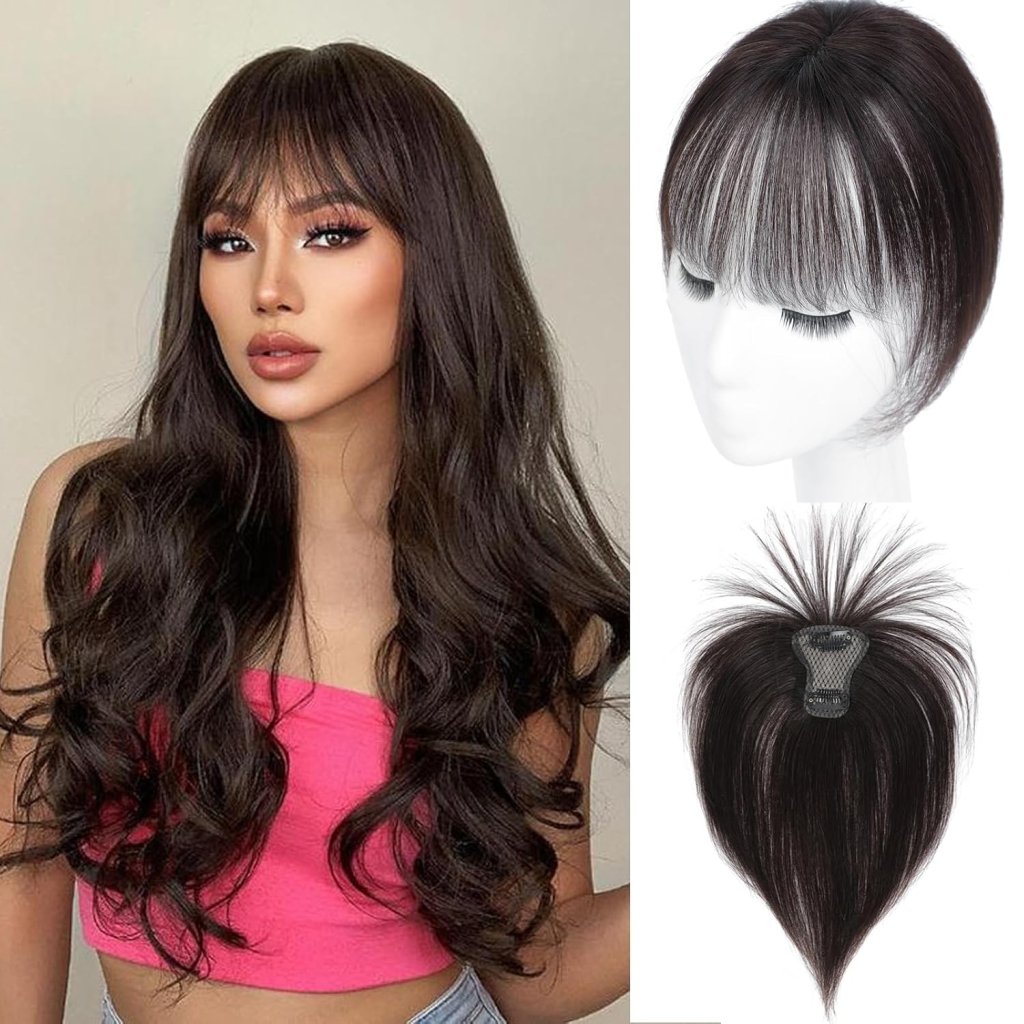 Cover Real Human Hair Toppers Upgraded Base for Thinning Hair - Clip - in French Bangs - Wigtrends