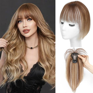 Cover Real Human Hair Toppers Upgraded Base for Thinning Hair - Clip - in French Bangs - Wigtrends