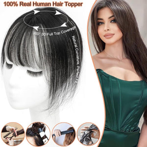 Cover Real Human Hair Toppers Upgraded Base for Thinning Hair - Clip - in French Bangs - Wigtrends