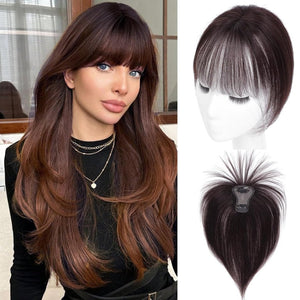 Cover Real Human Hair Toppers Upgraded Base for Thinning Hair - Clip - in French Bangs - Wigtrends