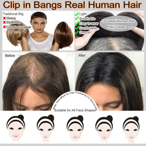 Cover Real Human Hair Toppers Upgraded Base for Thinning Hair - Clip - in French Bangs - Wigtrends