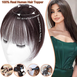 Cover Real Human Hair Toppers Upgraded Base for Thinning Hair - Clip - in French Bangs - Wigtrends