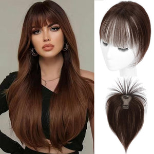 Cover Real Human Hair Toppers Upgraded Base for Thinning Hair - Clip - in French Bangs - Wigtrends