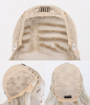 Creamy Blonde Balayage Wavy Synthetic Lace Wig - Wigtrends