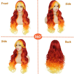 Curly Ombre Grey Wig for Women Long Wave Black Roots Synthetic Hair - Wigtrends