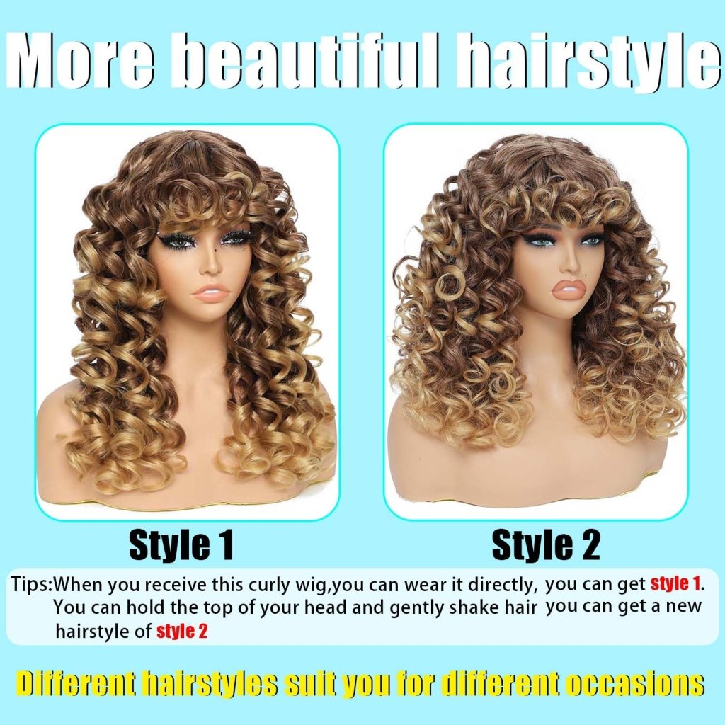 Curly Wigs for White Black Women 20 Inch Long Curly Afro Wig with Bangs Human Hair Wig - Wigtrends