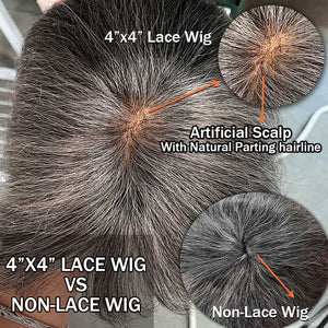Custom Short Wavy Bob Salt & Pepper Color Glueless Human Hair Wigs For Senior Ladies - Wigtrends