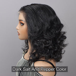 Dark Salt And Pepper Full Lace Wigs Real Scalp Wig Silk Base Wig For Seniors Wavy Human Hair Wigs - Wigtrends