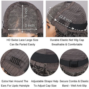 Dark Salt And Pepper Wigs Water Wave Bob 5x5 HD Lace Human Hair Wigs For Mature Women - Wigtrends