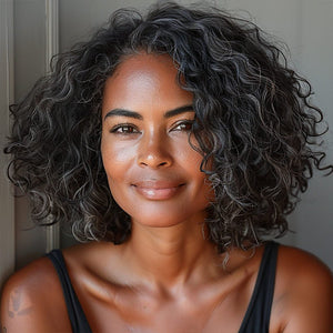 Dark Salt And Pepper Wigs Water Wave Bob 5x5 HD Lace Human Hair Wigs For Mature Women - Wigtrends