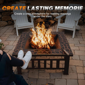 Devoko Outdoor Fire Pit, 32 Inch Firepit Table Metal Outdoor Fireplaces with Waterproof Cover for Outside Patio Camping - Wigtrends