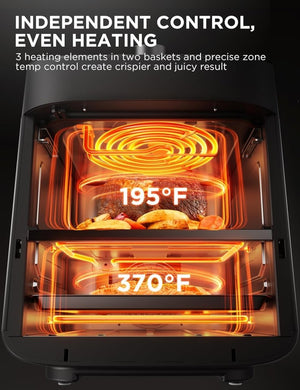 Dual Basket Air Fryer Oven 11 Quart 8 in 1 Functions, Clear Window, Smart Sync Finish, Works with Alexa, Wi - Fi Connectivity, 50+ App Recipes for family meals, Bake, Roast, Grill, Broil, Toast - Wigtrends