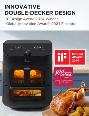 Dual Basket Air Fryer Oven 11 Quart 8 in 1 Functions, Clear Window, Smart Sync Finish, Works with Alexa, Wi - Fi Connectivity, 50+ App Recipes for family meals, Bake, Roast, Grill, Broil, Toast - Wigtrends