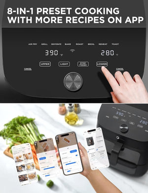 Dual Basket Air Fryer Oven 11 Quart 8 in 1 Functions, Clear Window, Smart Sync Finish, Works with Alexa, Wi - Fi Connectivity, 50+ App Recipes for family meals, Bake, Roast, Grill, Broil, Toast - Wigtrends