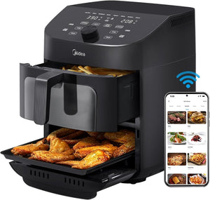 Dual Basket Air Fryer Oven 11 Quart 8 in 1 Functions, Clear Window, Smart Sync Finish, Works with Alexa, Wi - Fi Connectivity, 50+ App Recipes for family meals, Bake, Roast, Grill, Broil, Toast - Wigtrends