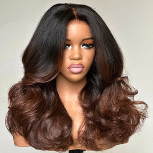 Easily Care I Part Human Hair Ombre Brown Layered Wave Wigs - Wigtrends