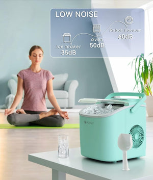 ecozy Portable Ice Maker Countertop, 9 Cubes Ready in 6 Mins, 26 lbs in 24 Hours, Self - Cleaning Machine with Ice Bags/Standing Ice Scoop/Ice Basket for Kitchen Office Bar Party, Aqua - Wigtrends